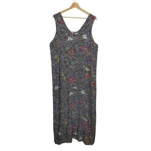 FLAX by Jeanne Engelhart Rayon Fish Print Sleeveless Maxi Slipster Dress Medium